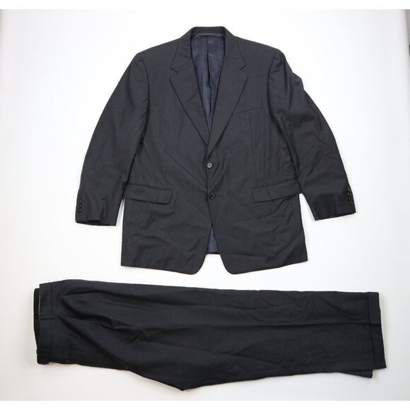 Hickey Freeman Mens 46R 2 Piece Wool Suit Jacket Blazer Charcoal Gray USA 38x32
